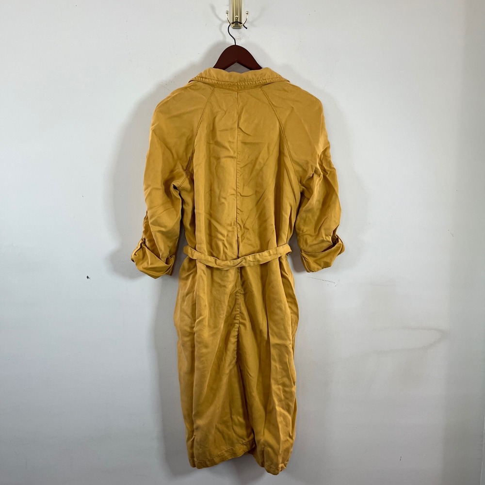 Max Jeans Trench Coat Mustard Yellow Jacket 3/4 Sleeves Tencel Size Small Spring - Picture 5 of 7
